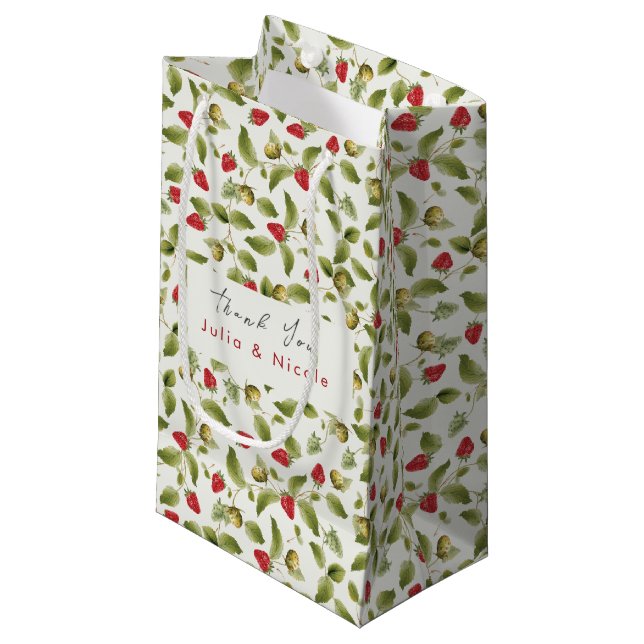 Petit Sac Cadeau Fleurs de fraises rouges sucrées Mariage (Devant Angle)