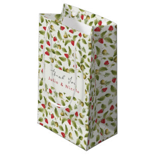 Petit Sac Cadeau Fleurs de Fraisier Sauvage Rouge Sucré Mariage