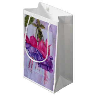 PETIT SAC CADEAU FLEURS DE FUCHSIA PURPLE ET ROSE