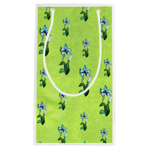 Petit Sac Cadeau Fleurs de néon bleu vert sur vert abstrait