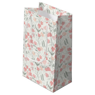 Petit Sac Cadeau Fleurs de pois doux rose et crème