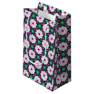 Petit Sac Cadeau Fleurs demi-teintes colorées - rose et vert