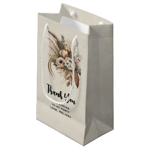 Petit Sac Cadeau Fleurs Foliage et Plumes Merci de fête