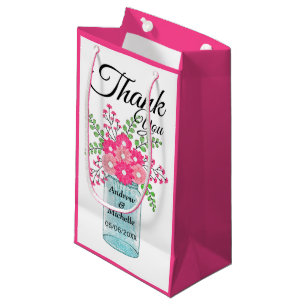 Petit Sac Cadeau Fleurs roses Mason Jar Merci