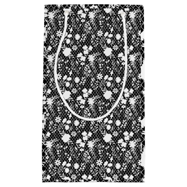 Petit Sac Cadeau Fleurs sur net 01.bx4 Black BG (Devant)