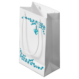 Petit Sac Cadeau Fleurs turquoise