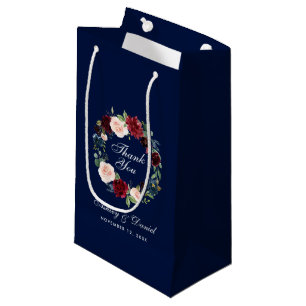 Petit Sac Cadeau  Floral Bourgogne bleu Mariage Merci