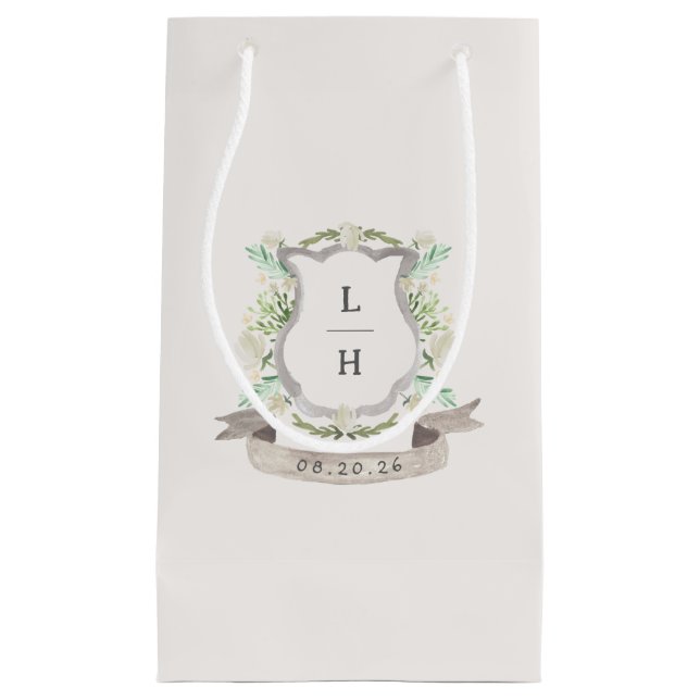 Petit Sac Cadeau Floral Crest Aquarelle Monogramme Mariage (Devant)