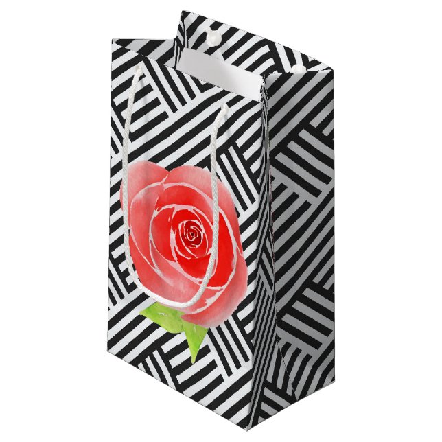 Petit Sac Cadeau Floral de roses rouges noires et blanches (Devant Angle)