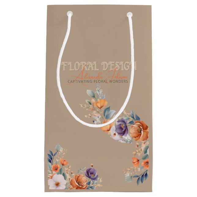 Petit Sac Cadeau Floral Design Business - Elégant Rustic Kraft Boho (Devant)