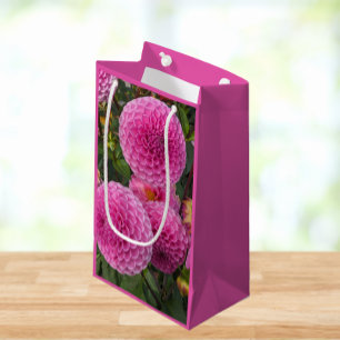 Petit Sac Cadeau Flore de boule rose Dahlias