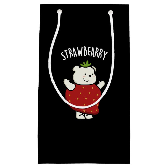 Petit Sac Cadeau Fraise Funny Pun d'ours aux fraises Dark BG (Devant)
