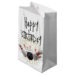 Petit Sac Cadeau Frappe de bowling d'anniversaire et feux d'artific
