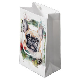 Petit Sac Cadeau French Bulldog Christmas Wreath Festive Pup