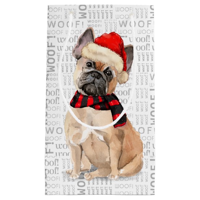 Petit Sac Cadeau French Bulldog Woof Word Art Noël (Devant)