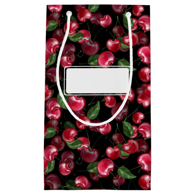 Petit Sac Cadeau Fruit cerise sur noir (Devant)