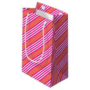 Petit Sac Cadeau Fuchsia et corail vivant cinq bandes motif