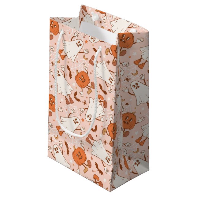 Petit Sac Cadeau Fun Retro Ghost & Jack-O-Lantern Motif (Devant Angle)