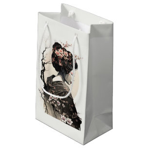 Petit Sac Cadeau Geisha élégante avec fleurs de cerisier - 