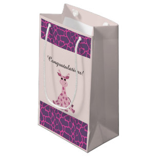 Petit Sac Cadeau Giraffe Whimsical Rose assise
