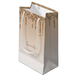 Petit Sac Cadeau Glitter Drip 21e Anniversaire Or