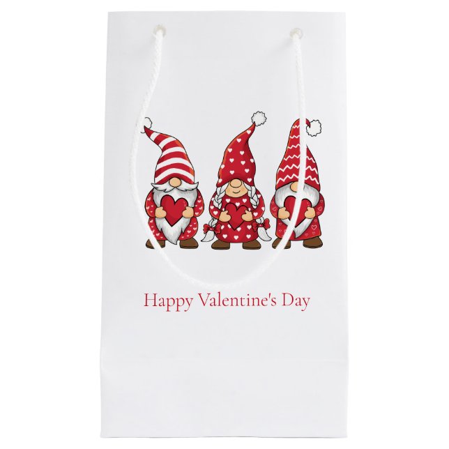 Petit Sac Cadeau Gnomes rouges aux coeurs Saint Valentin personnali (Devant)