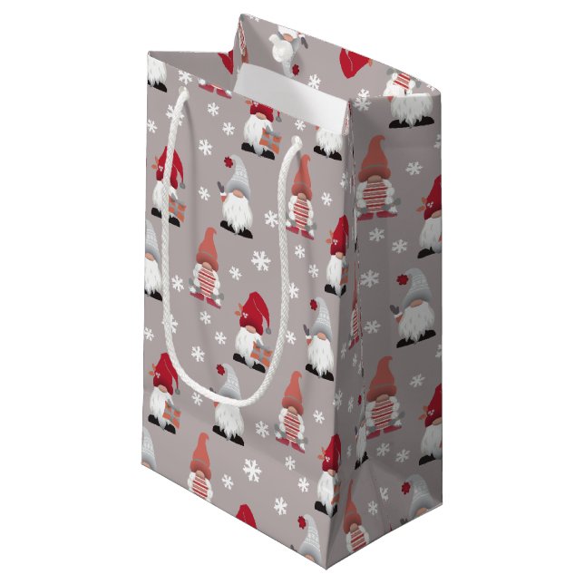 Petit Sac Cadeau Gnomes trendy nordique gris rose rouge (Devant Angle)