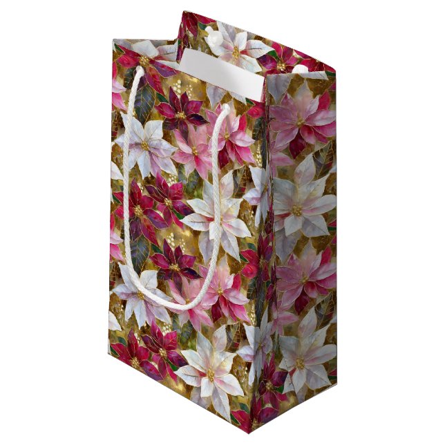 Petit Sac Cadeau Gold Burgundy Bronze rose Rouge blanc Poinsettia (Devant Angle)
