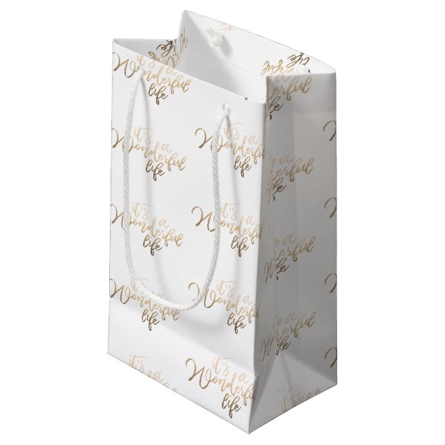 Petit Sac Cadeau Gold Foil c'est une vie merveilleuse Noël (Devant Angle)