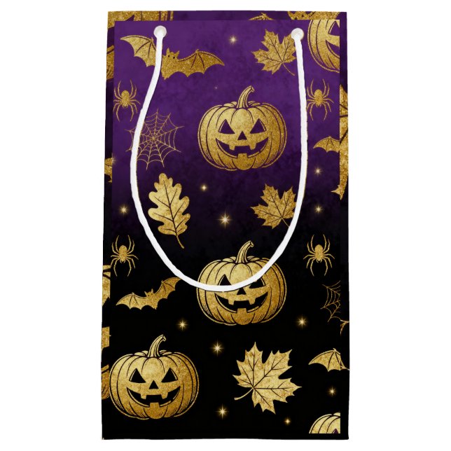 Petit Sac Cadeau Golden Pumpkin Glow – Elegant Halloween Gift Bag  (Devant)