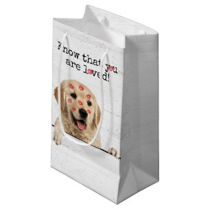 Petit Sac Cadeau Golden Retriever avec des baisers en bâton à lèvre