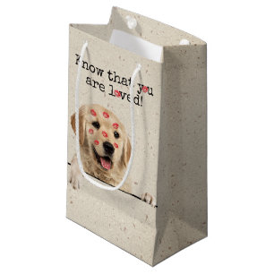 Petit Sac Cadeau Golden Retriever avec des baisers en bâton à lèvre