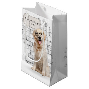 Petit Sac Cadeau Golden Retriever avec lunettes anniversaire