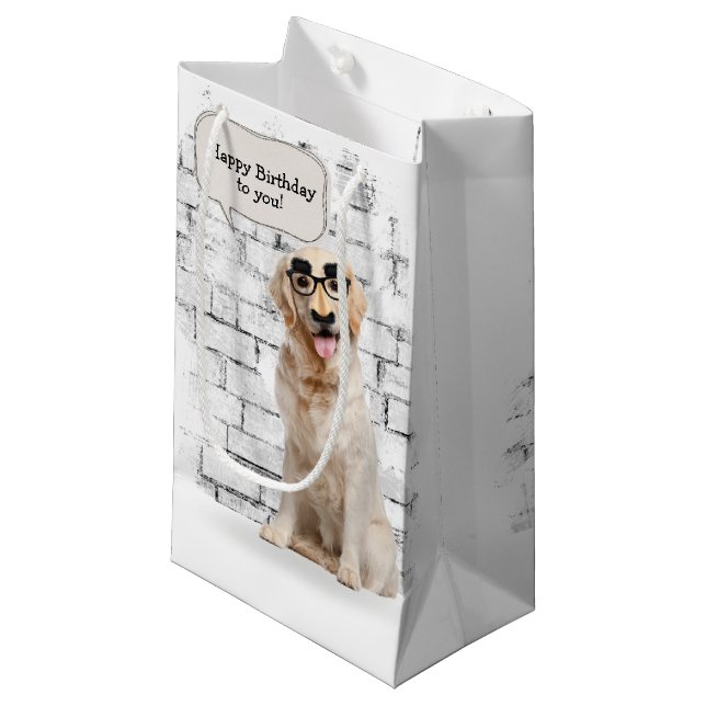 Petit Sac Cadeau Golden Retriever avec masque amusant anniversaire (Devant Angle)