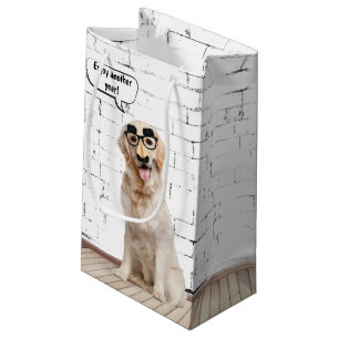 Petit Sac Cadeau Golden Retriever avec Masque Moustache