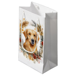 Petit Sac Cadeau Golden Retriever Christmas Wreath Festive Pup