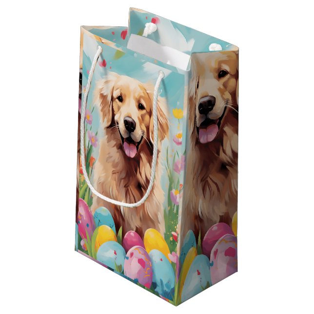 Petit Sac Cadeau Golden Retriever Happy Pâques (Dos Angle)