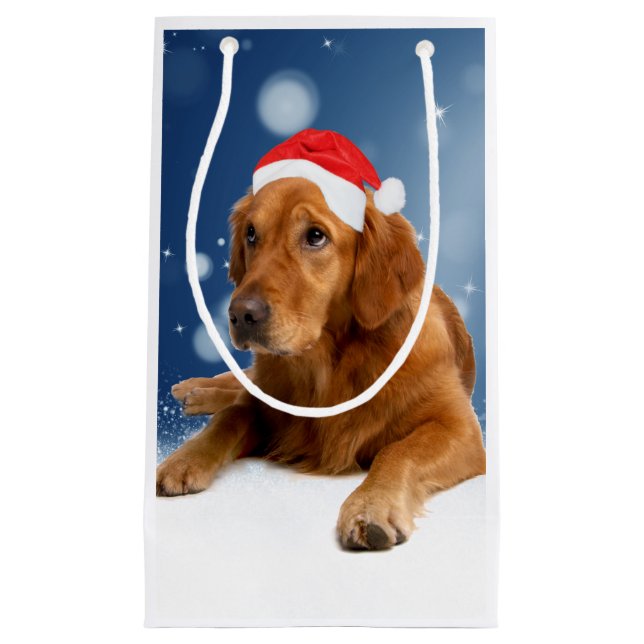 Petit Sac Cadeau Golden Retriever in Snow Christmas (Devant)
