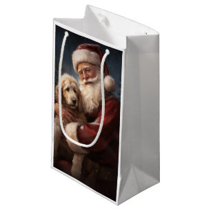 Petit Sac Cadeau Goldendoodle avec Noël Festif du Père Noël