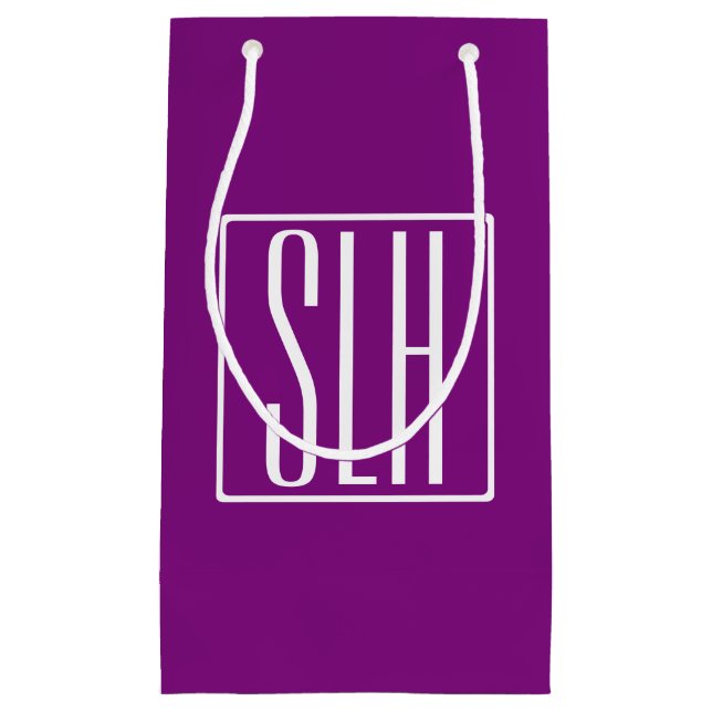 Petit Sac Cadeau Gras moderne 3 initiales Monogramme | Blanc et pou (Devant)