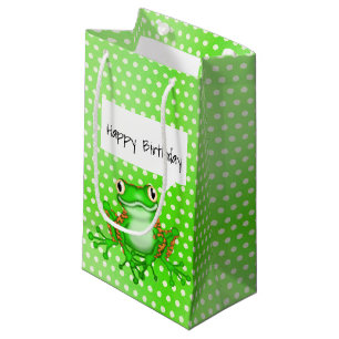Petit Sac Cadeau Grenouille verte sur Pois