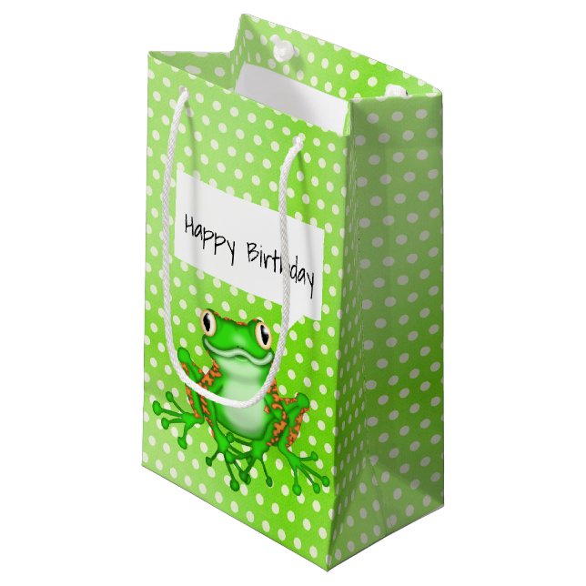 Petit Sac Cadeau Grenouille verte sur Pois (Devant Angle)