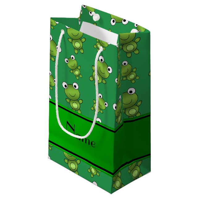 Petit Sac Cadeau Grenouilles vertes nommées personnalisées (Devant Angle)