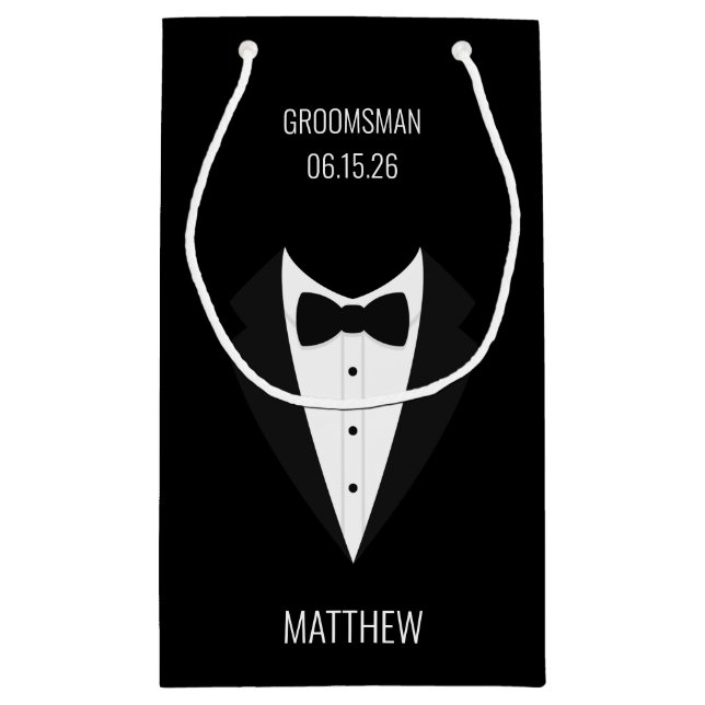 Petit Sac Cadeau Groomsmen Mariage de Tuxedo Noir personnalisé (Dos)