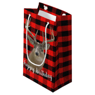 Petit Sac Cadeau gros cerf sur plaid de bûcheron