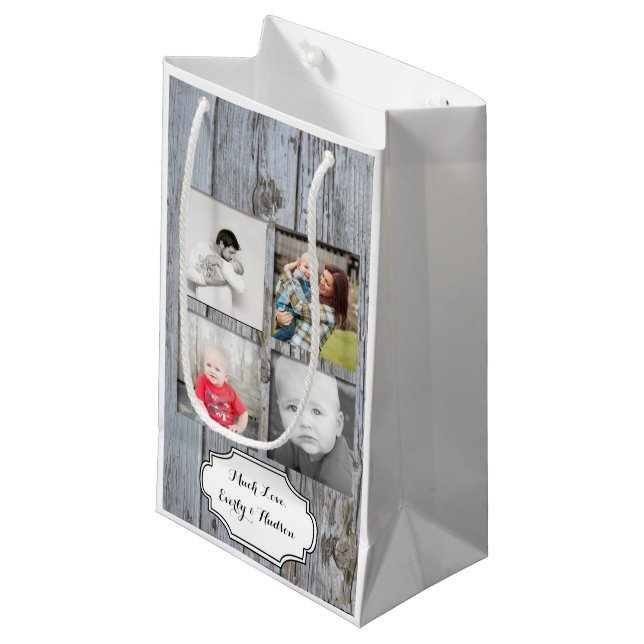 Petit Sac Cadeau Grotte rustique Bois Noël Photos de famille (Devant Angle)