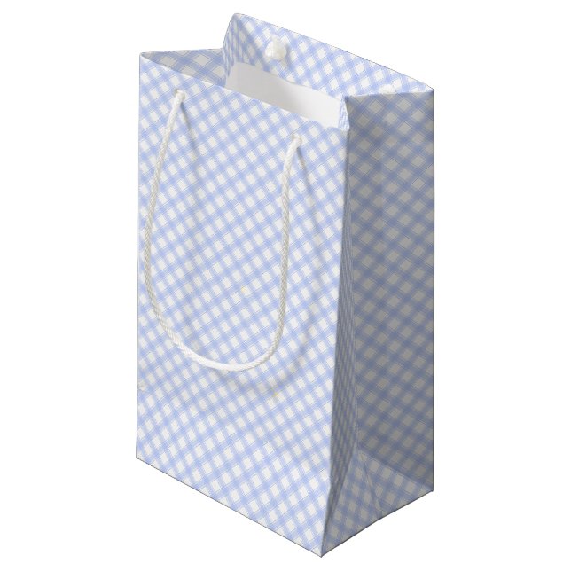 Petit Sac Cadeau Guingan bleu de plaid de joli pays (Devant Angle)