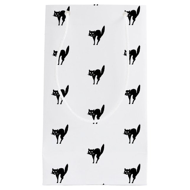 Petit Sac Cadeau Halloween chat noir et blanc motif faveurs (Devant)