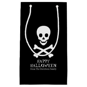 Petit Sac Cadeau Halloween crâne noir blanc traitement personnalisé
