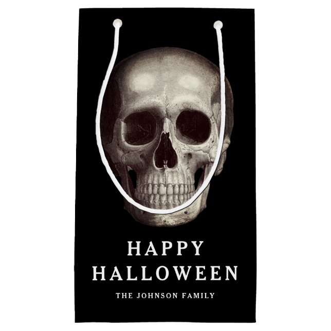 Petit Sac Cadeau Halloween crâne noir effrayant (Devant)